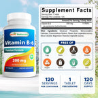 Best Naturals Vitamina B6 200 mg, 120 Comprimidos (Pack de 2)