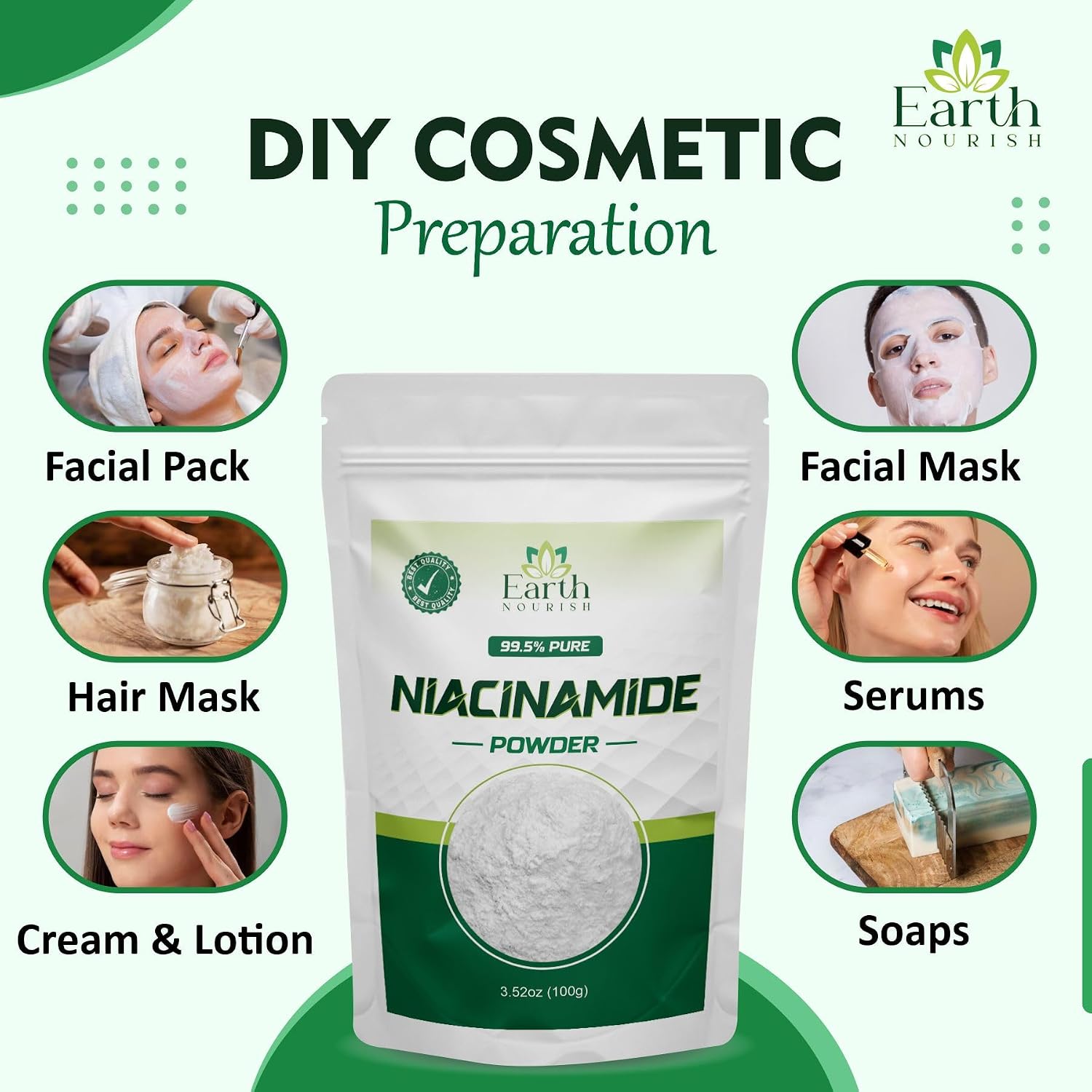 Earth Nourish Niacinamide Powder 3.52 oz / 100g – Grado Cosmético para DIY