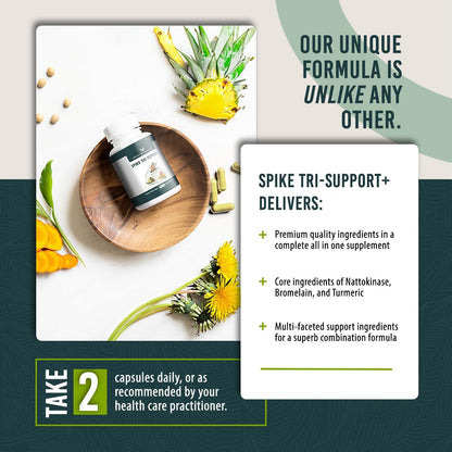 Spike Tri-Support+ con Nattokinasa, Bromelina y Cúrcuma - Incluye Extracto de Diente de León, Semilla Negra, Té Verde, – Image 5