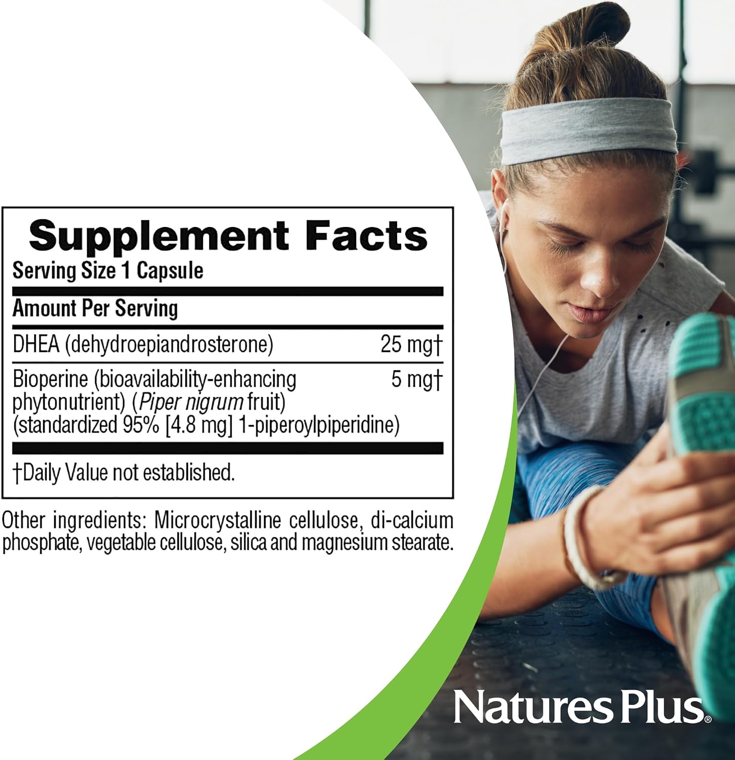 NaturesPlus DHEA-25 con Bioperina - 60 Cápsulas - Sin Gluten