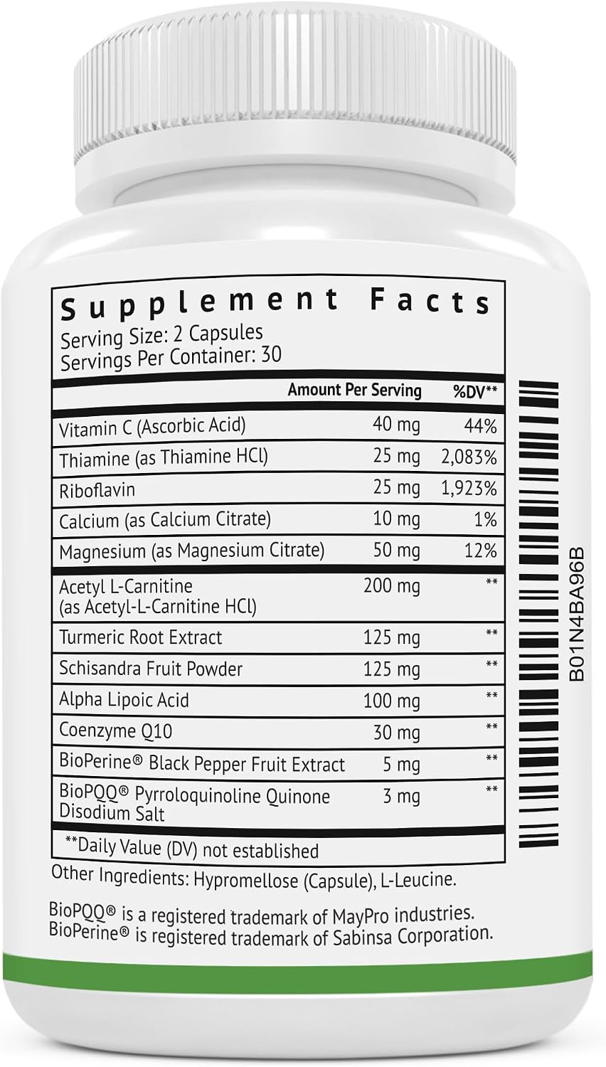 VitaMonk MitoTrax - Suplemento dietético con Acetil L-Carnitina, Coenzima Q10 y BIOPQQ - 60 Cápsulas