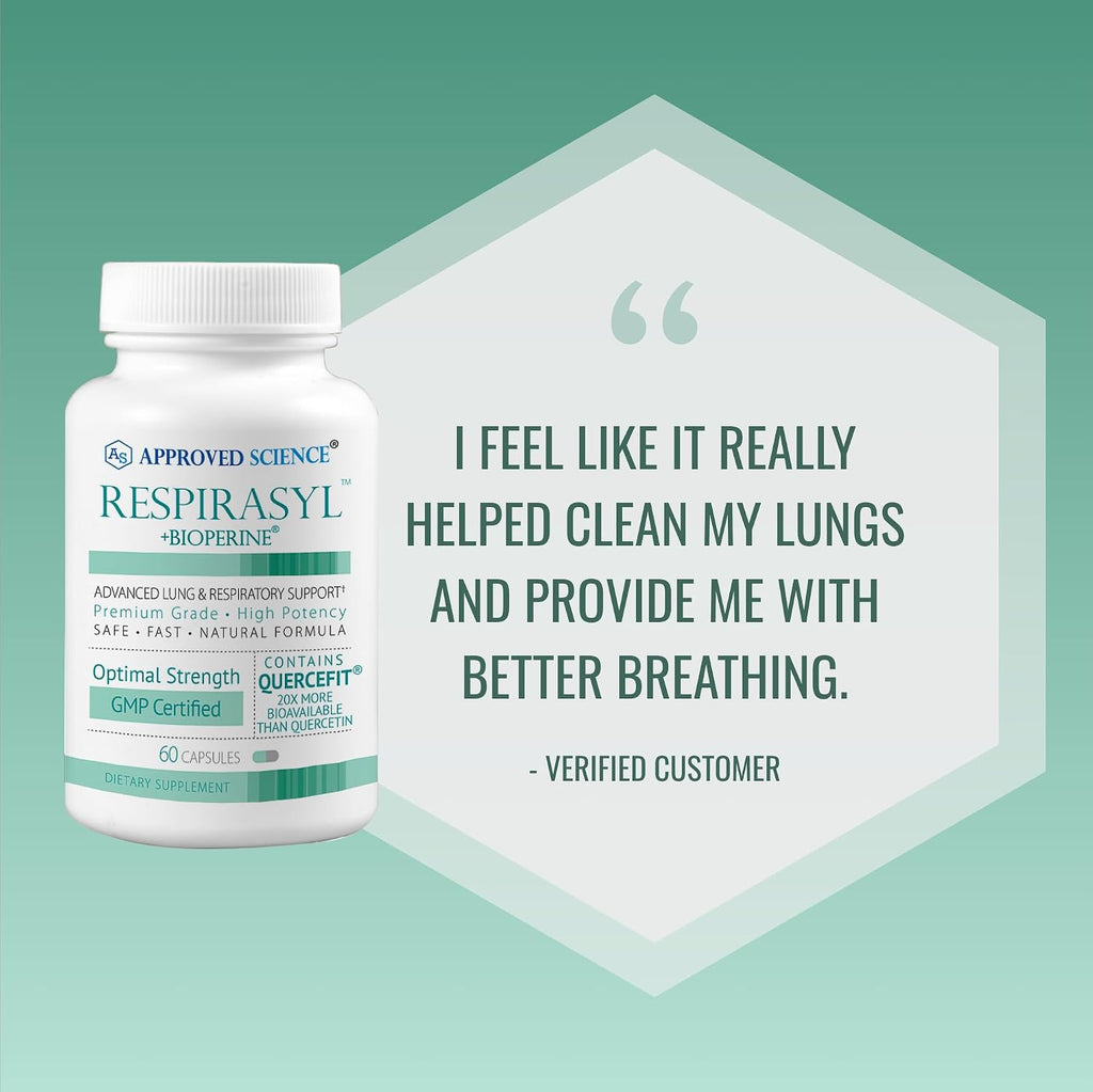 Approved Science® Respirasyl - Apoyo Pulmonar y Respiratorio con Quercefit®, Vitaminas A, C, D y BioPerine - Suministro para 6 Meses