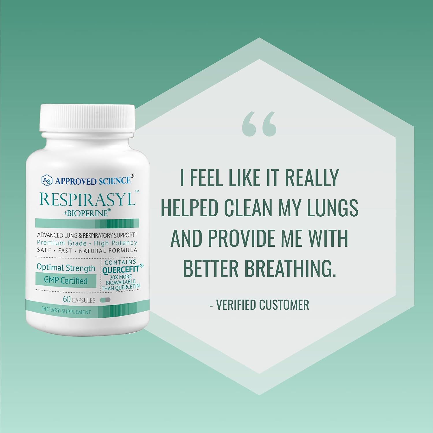 Approved Science® Respirasyl - Apoyo Pulmonar y Respiratorio con Quercefit®, Vitaminas A, C, D y BioPerine - Suministro para 6 Meses