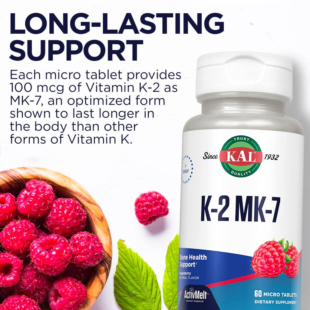 KAL Vitamina K2 MK7 ActivMelt 100 mcg - 60 Comprimidos de Disolución Oral - Sabor Frambuesa Natural