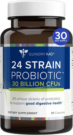 Gundry MD® 24 Strain Probiotic – 30 Billion CFUs para la Salud Intestinal, Digestión y Apoyo Inmunológico, 30 Cápsulas