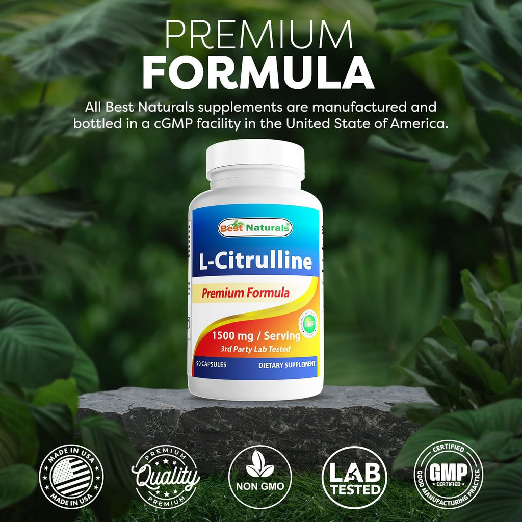 Best Naturals L-Citrulline Cápsulas - 1500mg/ración - No Transgénico - Sin Gluten - 90 Cápsulas