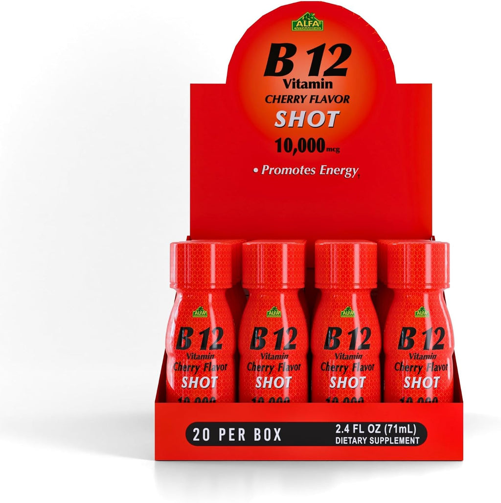 ALFA VITAMINS B12 Vitamin Shot 10000 mcg - Pack de 20 Viales - Sin Azúcar ni Cafeína