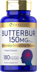 Carlyle Suplemento de Butterbur (Petasites) 150 mg | 180 Cápsulas | Extracto de Partes Aéreas Libre de PA | No Transgénico y Sin Gluten