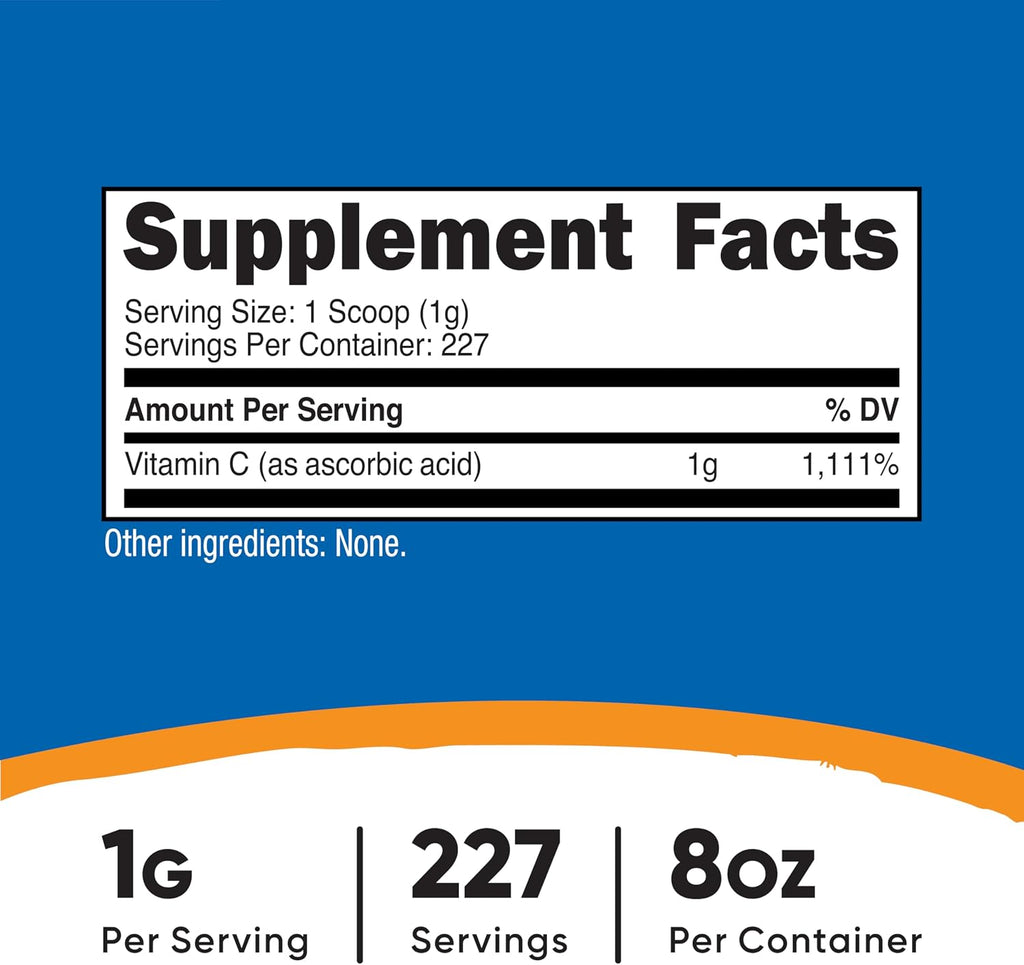 Nutricost Ácido Ascórbico en Polvo (Vitamina C) 227 g