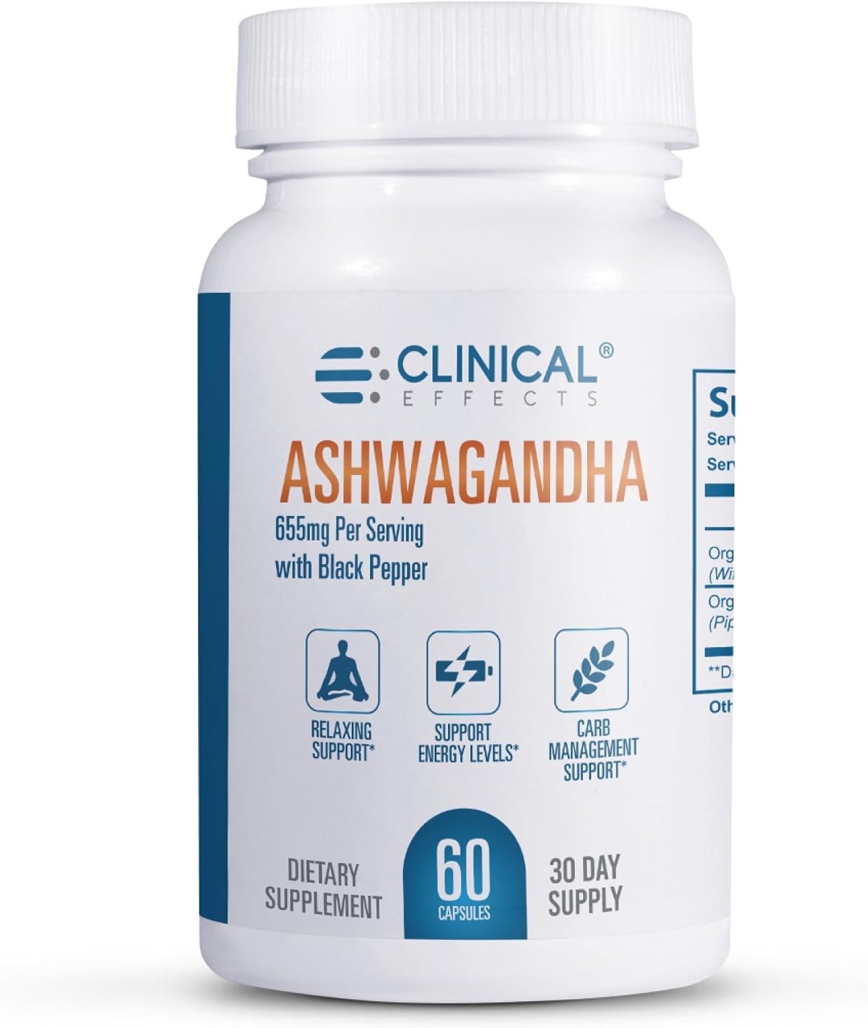 Clinical Effects Ashwagandha con Pimienta Negra - 60 Cápsulas para Vitalidad y Calma