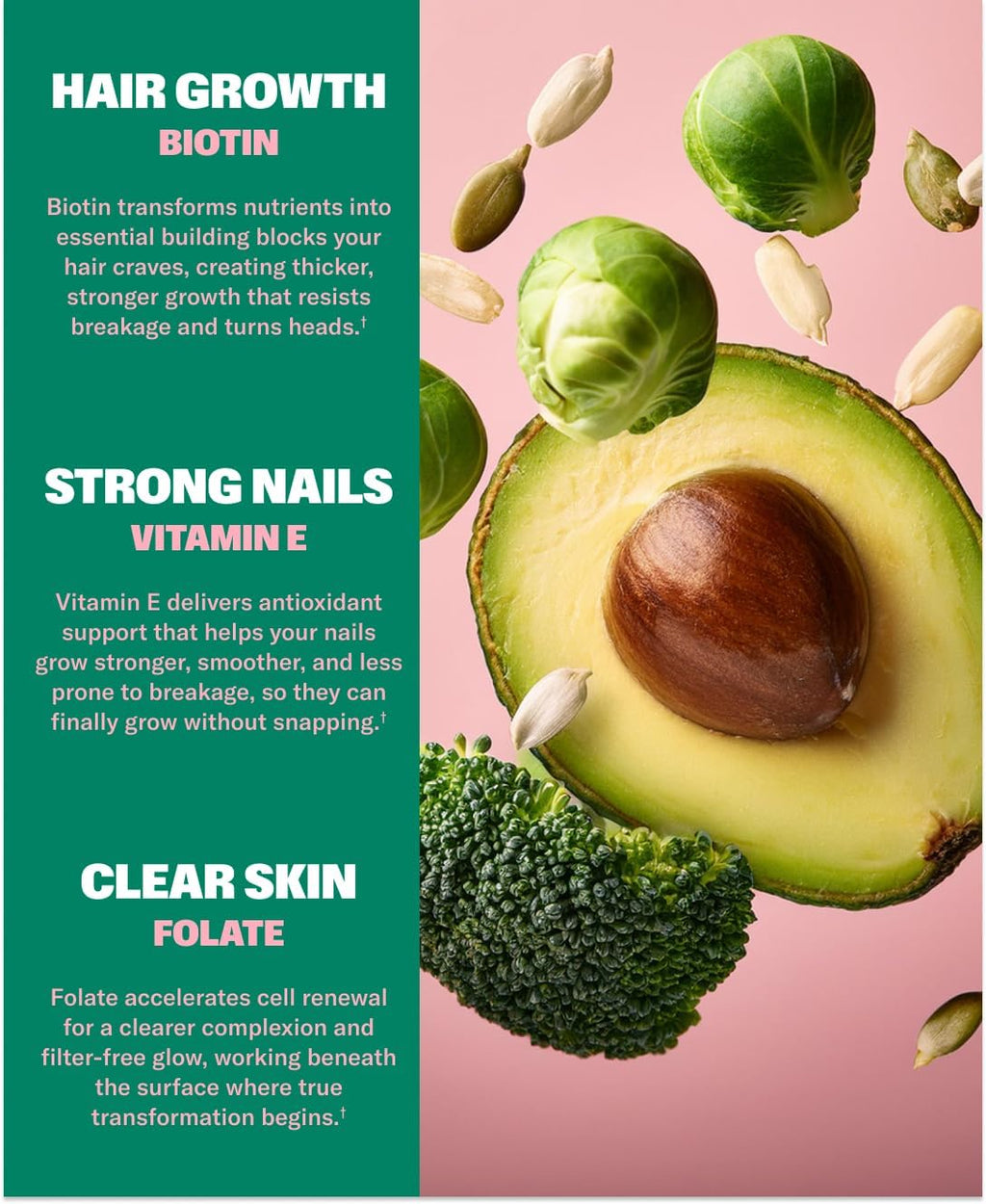 NuStrips Fast-Dissolving Beauty Strips con Biotina, Folato y Vitamina E – 30 tiras sabor fresa