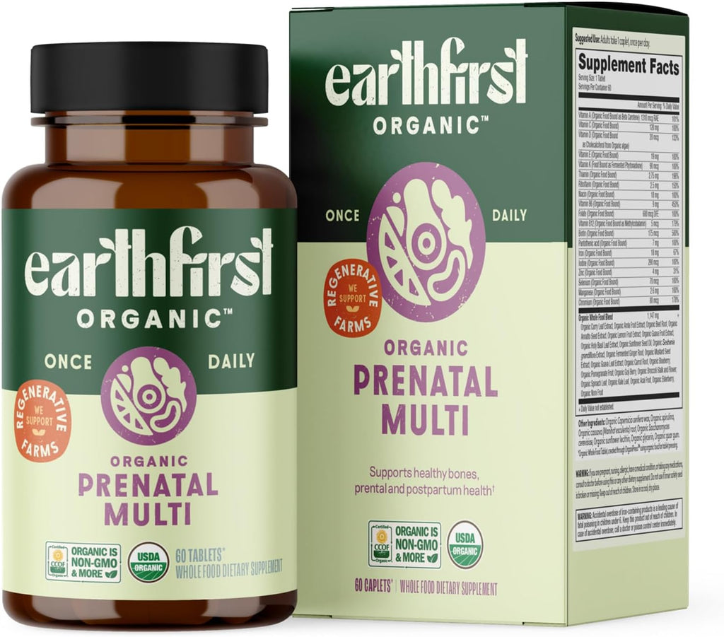 Multivitamínico Prenatal Diario para Mujeres para Concepción, Embarazo, Postparto y Lactancia, con Folato, Hierro y Mezcla de Alimentos Integrales Orgánicos, Vegano, 30 Comprimidos