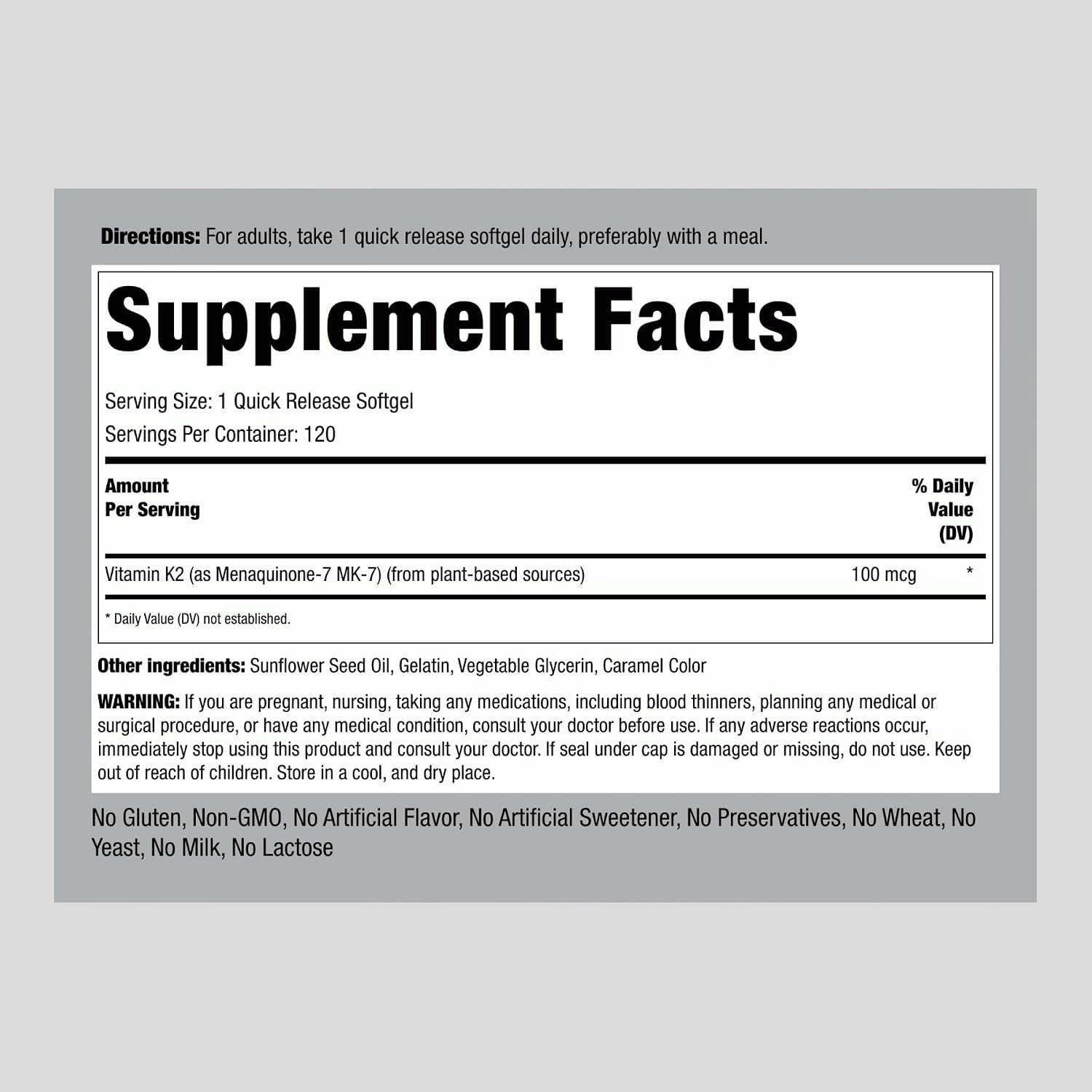 Piping Rock Ultra K2 con MK-7 100 mcg, 120 Cápsulas Blandas
