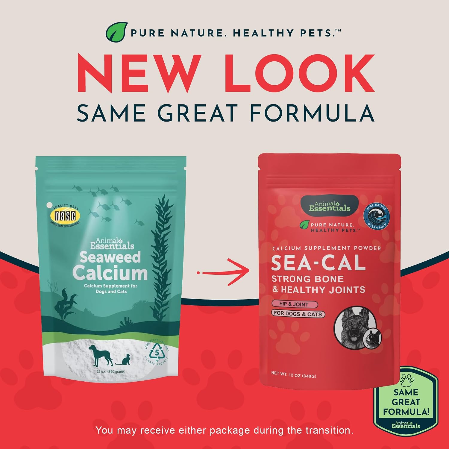 Animal Essentials Sea-Cal - Polvo de Calcio de Algas Marinas Puras para Perros y Gatos - 340 g