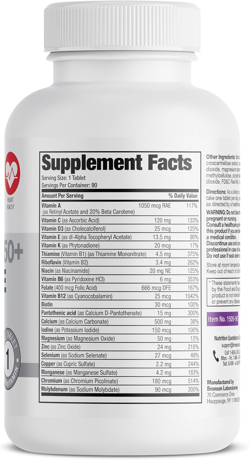 Bronson ONE Daily Women's 50+ Complete Multivitamin Multimineral, 90 Comprimidos