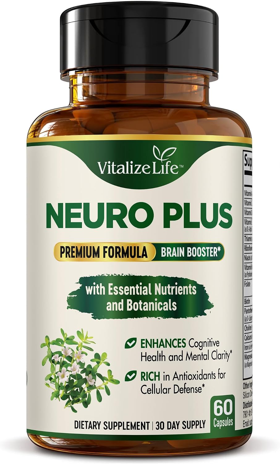 Neuro Plus Brain Supplement - Nootrópico para Memoria, Enfoque y Claridad - 60 Cápsulas