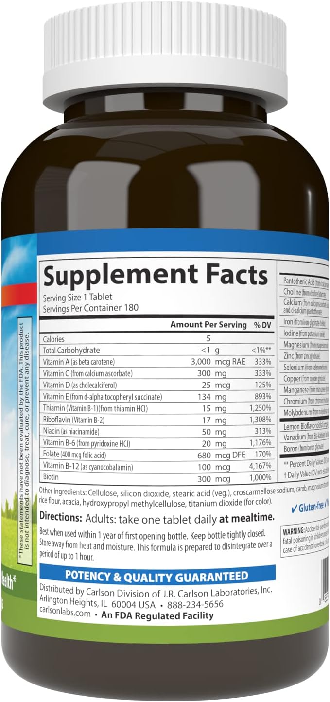 Carlson Super 1 Daily – Multivitamínico Vegetariano, 180 Tablets