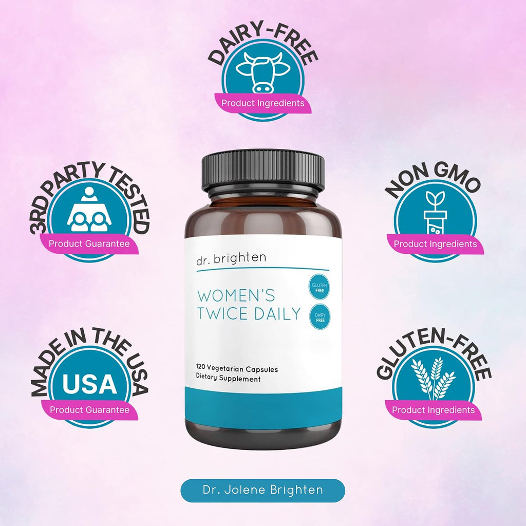 Dr. Brighten Women's Twice Daily — Multivitamínico Premium para Mujeres, Sin Hierro, 120 Cápsulas