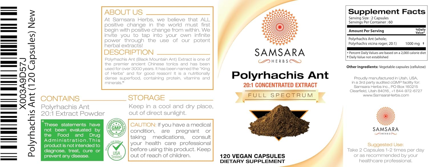 Samsara Herbs - Extracto de Hormiga Negra Polyrhachis (120 Cápsulas)