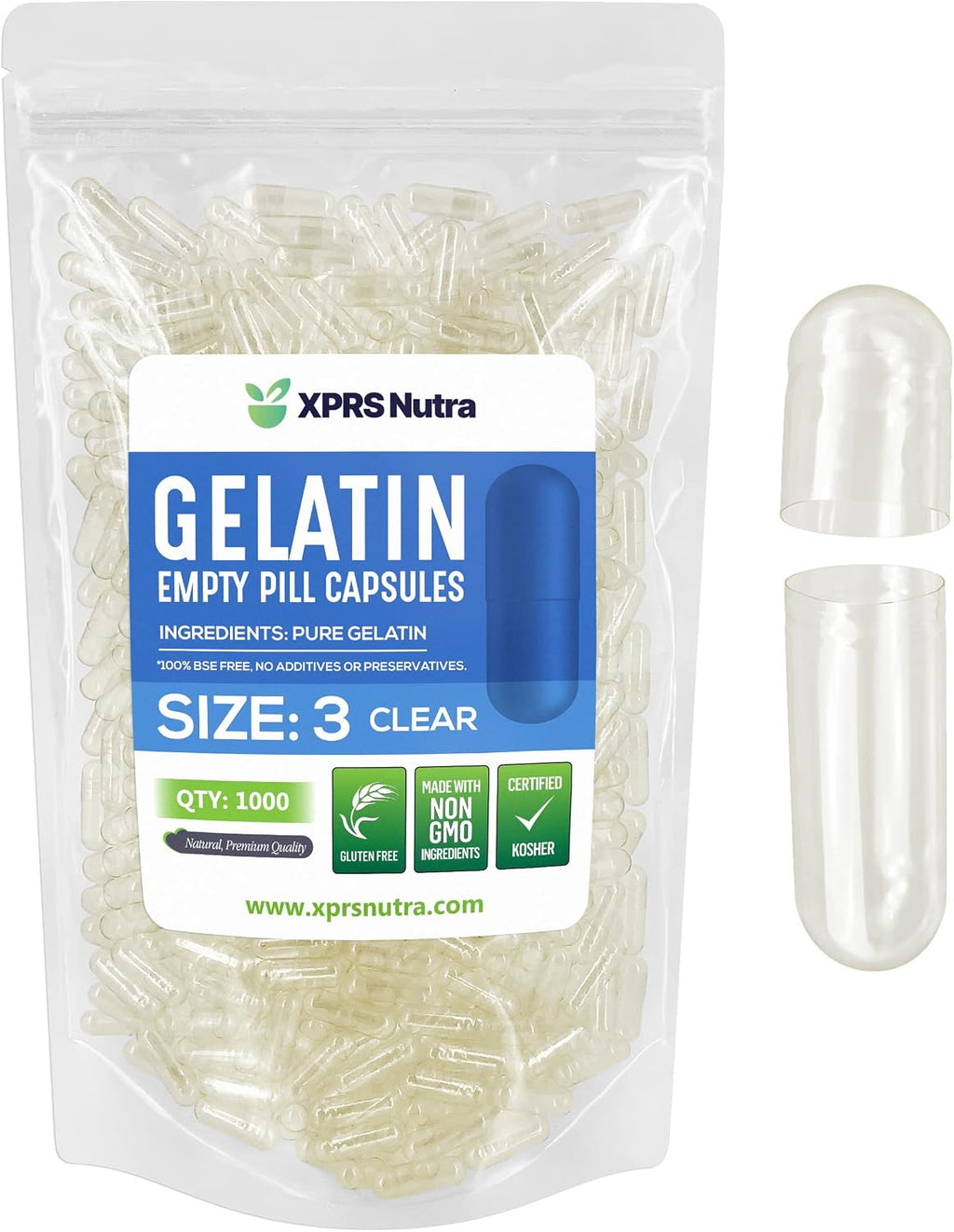 XPRS Nutra Cápsulas Vacías Tamaño 3 - 1000 Unidades de Gelatina Bovina