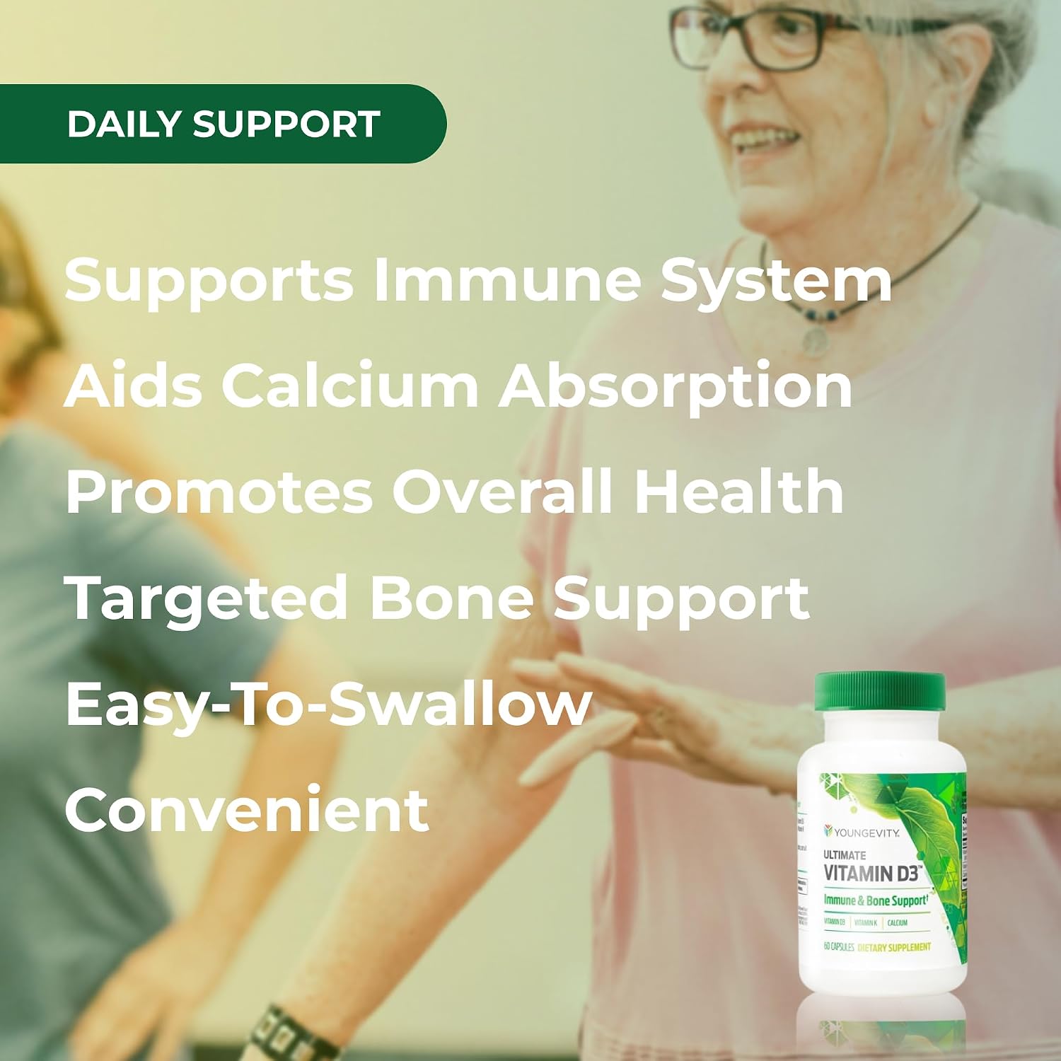 Youngevity Ultimate Vitamina D3 5000 UI con K2 – Suplemento de alta potencia con D3, K2 y Calcio – 60 Cápsulas