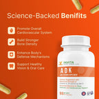 Invita, Suplemento ADK Vitaminas A, D3 5000 UI y K2 MK-7 - 90 Cápsulas