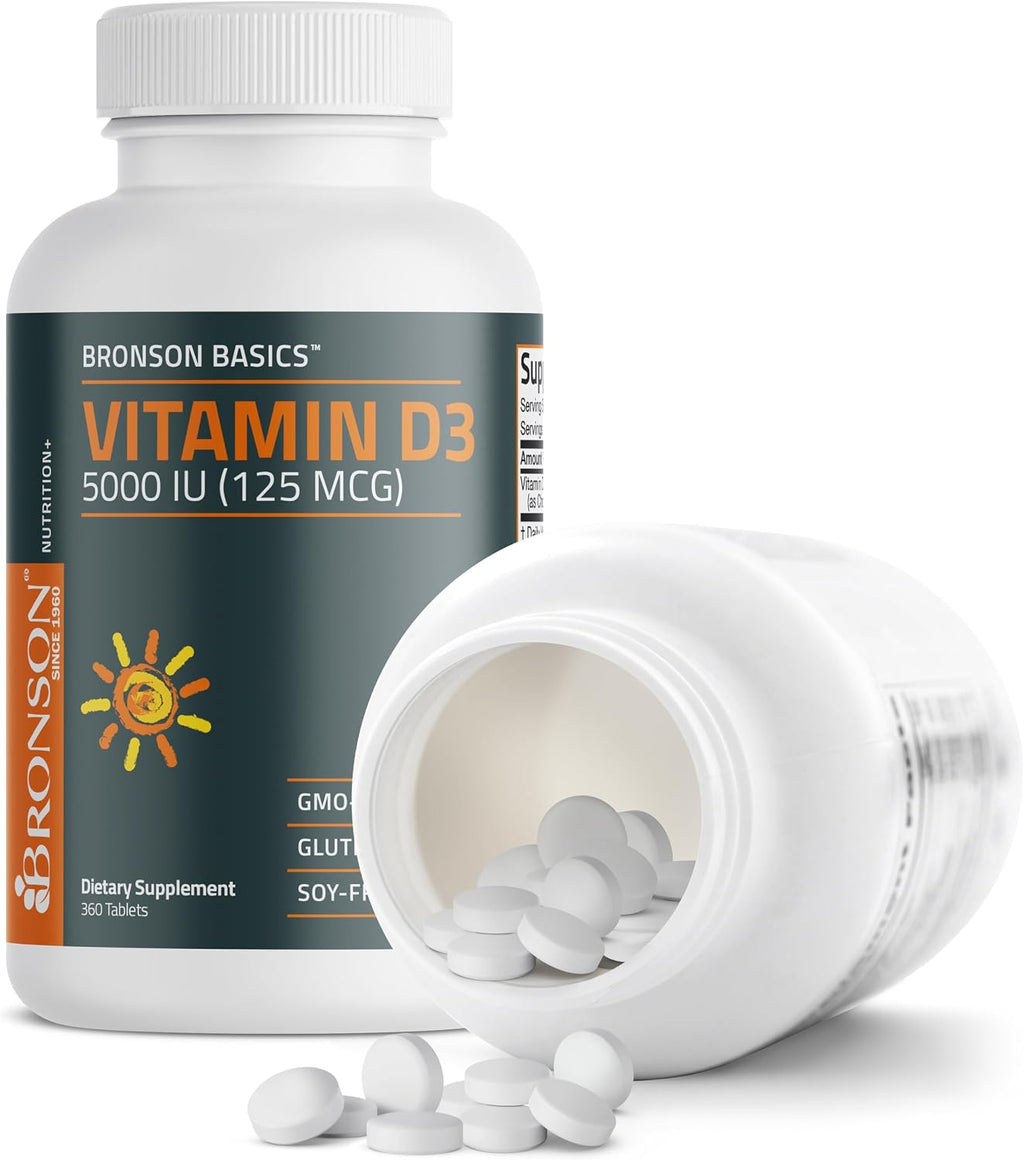 Bronson Vitamina D3 5000 UI (125 mcg) - 360 Comprimidos - No Transgénico, Sin Gluten, Sin Soja