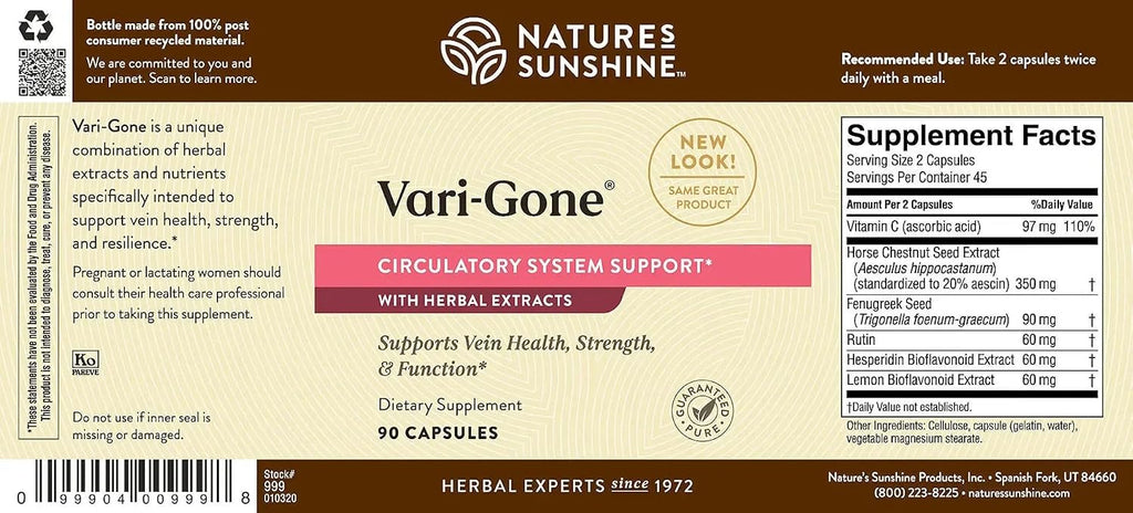 Nature's Sunshine Vari-Gone – 90 Cápsulas para la Salud Venosa