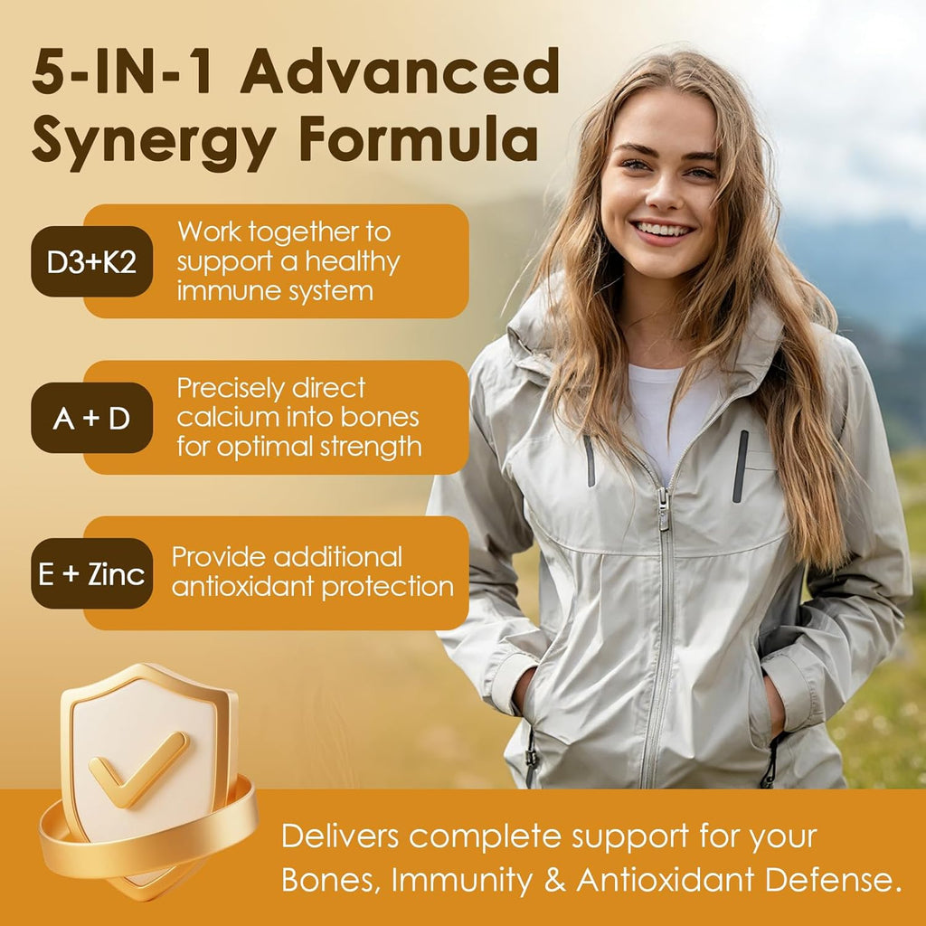 NATURE TARGET Complejo Vitamina D3 K2 con A, E y Zinc - 5000 UI, 100 mcg - 120 Cápsulas