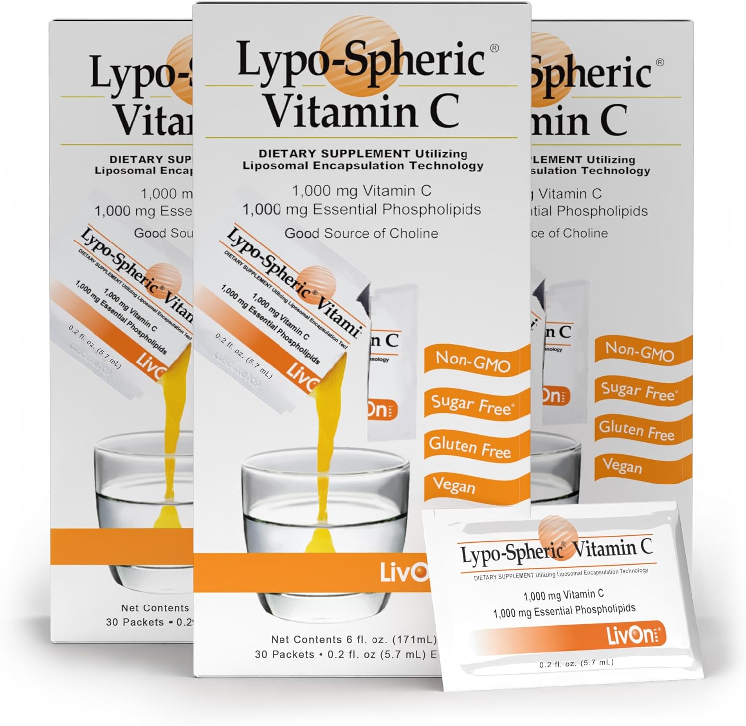 LivOn Laboratories Lypo-Spheric™ Vitamina C – 1000 mg por sobre – 12 Paquetes (360 Sobres)