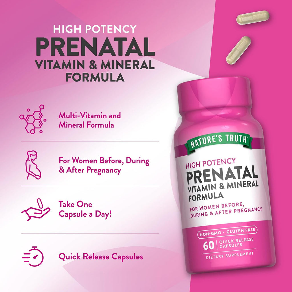Nature's Truth Vitaminas Prenatales con Ácido Fólico - 60 Cápsulas