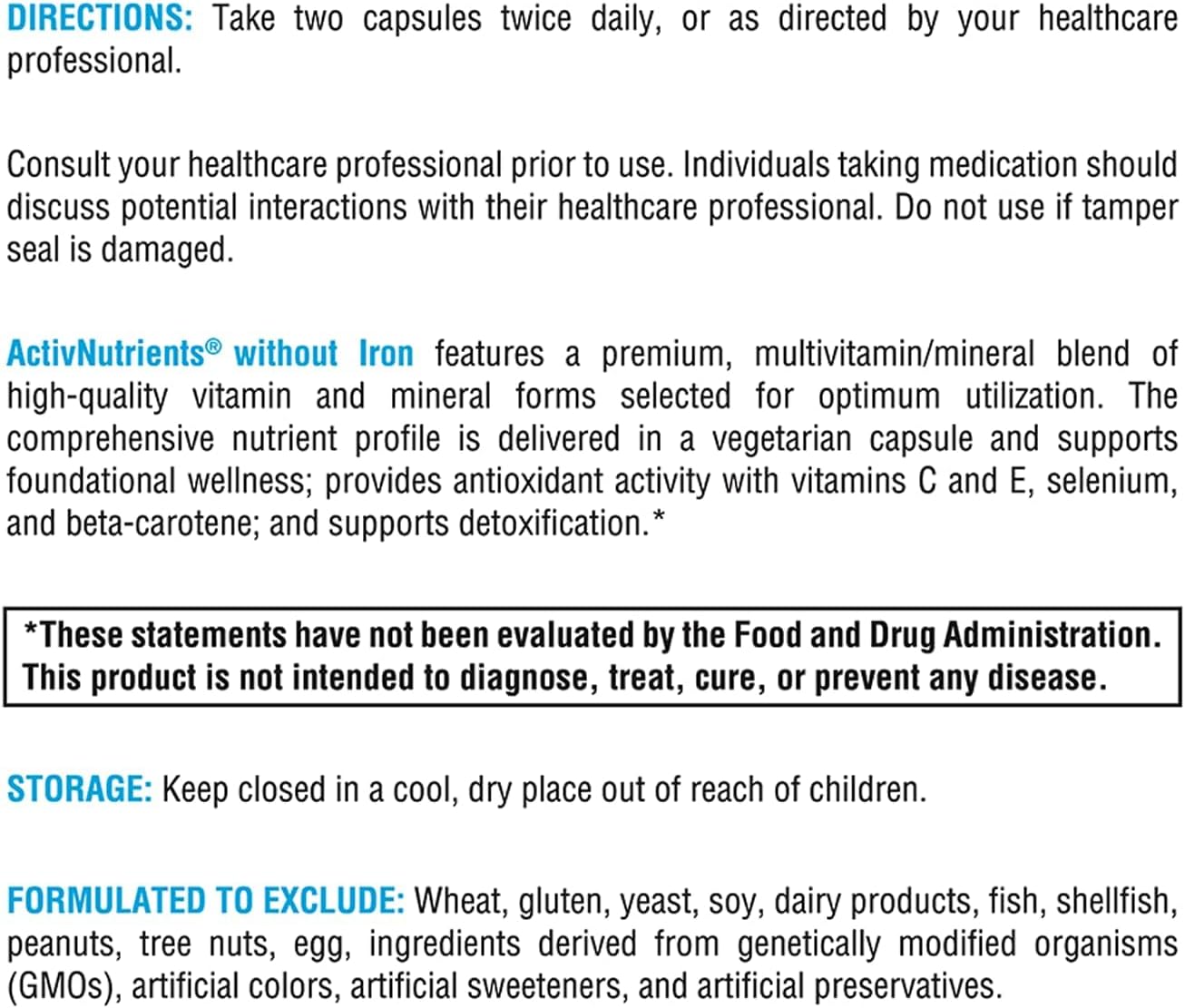 XYMOGEN ActivNutrients Iron-Free - Multivitamin without Iron for Wellness - Energy Production and Immune Support - Antioxidant Activity - Gluten-Free and Dairy-Free - 240 Tablets