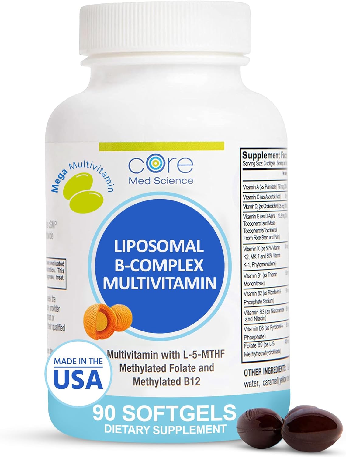 Core Med Science Liposomal Methylated Multivitamin B-Complex, 90 Cápsulas Blandas