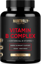 NURTURLY Vitamin B Complex - Complejo B Completo con Biotina - 90 Comprimidos