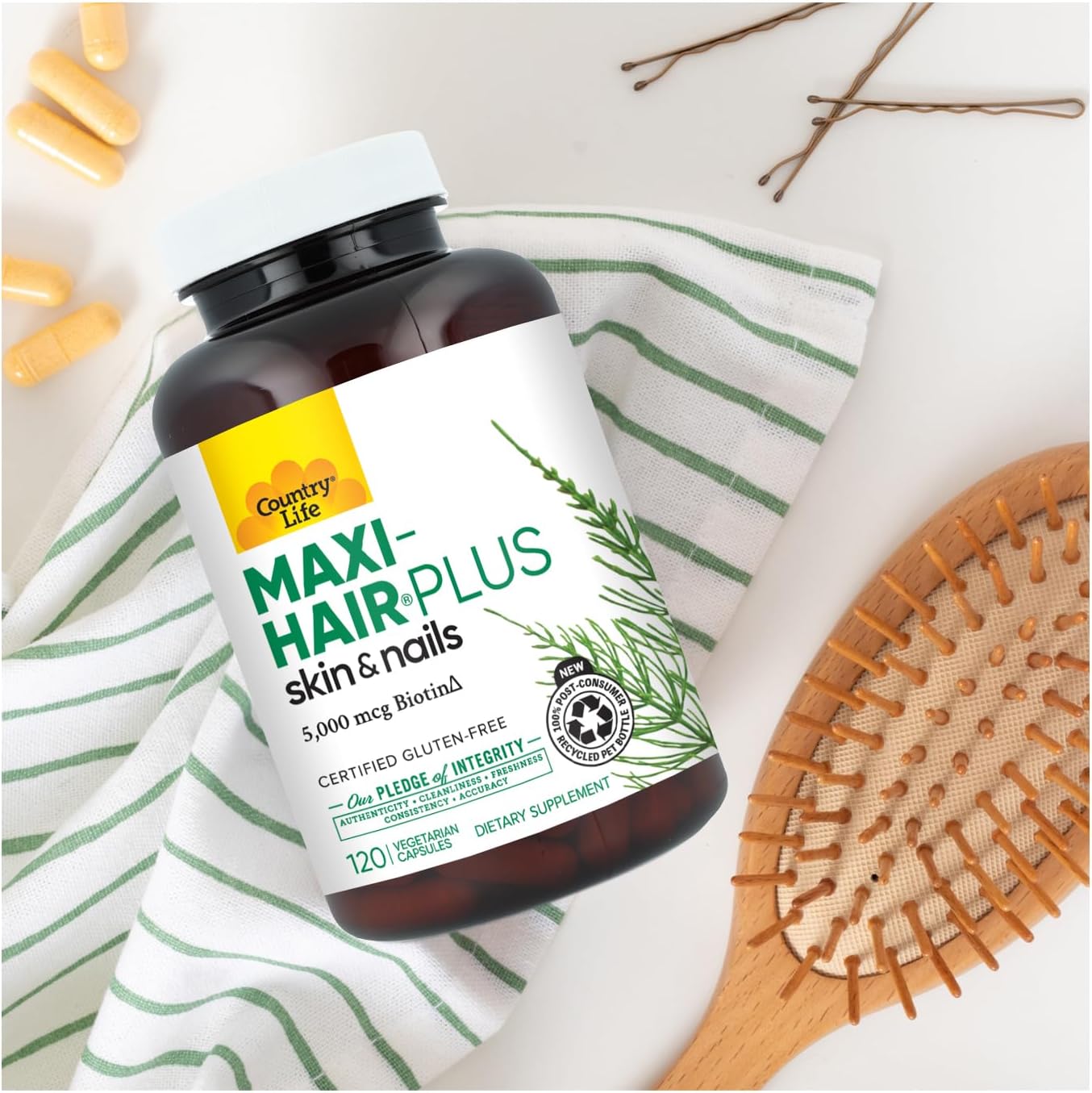 Country Life Maxi-Hair Plus - Biotina 5000 mcg para Cabello, Piel y Uñas - 120 Cápsulas Vegetales