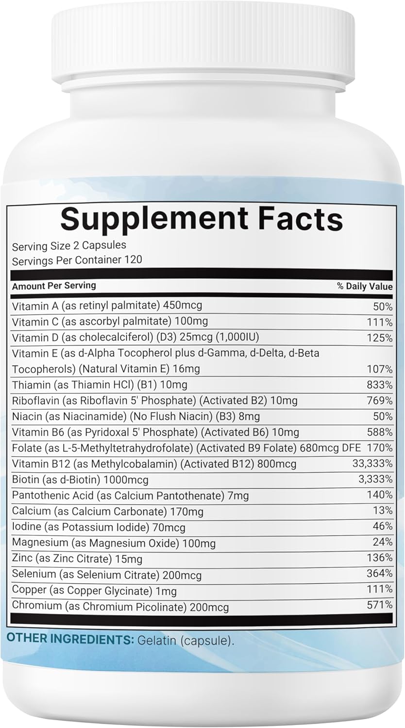 Micro Ingredients Multivitamínico Metilado Puro - 240 Cápsulas | Fórmula 19 en 1 con Vitaminas y Minerales