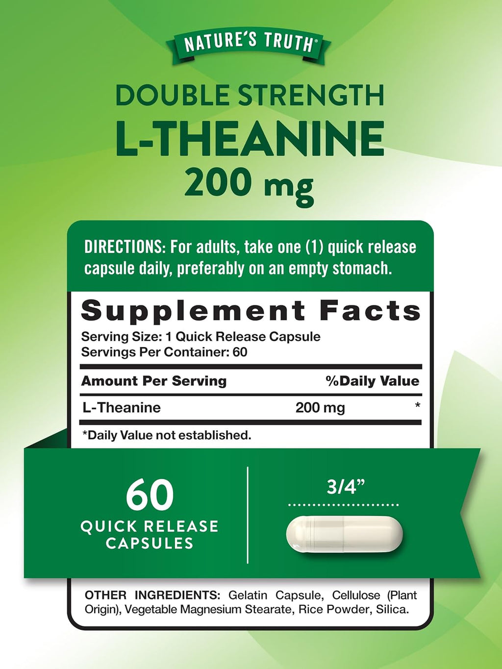 L-Teanina 200 mg – 60 Cápsulas de Liberación Rápida – Nature's Truth