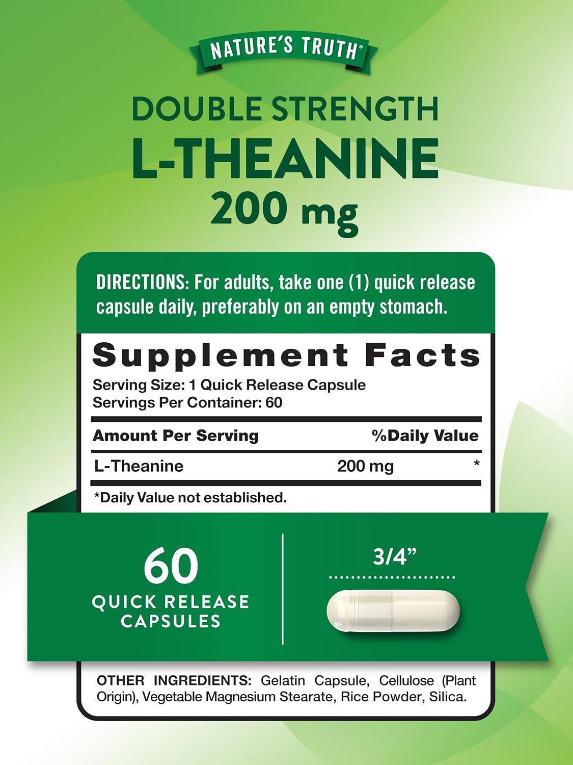 L-Teanina 200 mg – 60 Cápsulas de Liberación Rápida – Nature's Truth