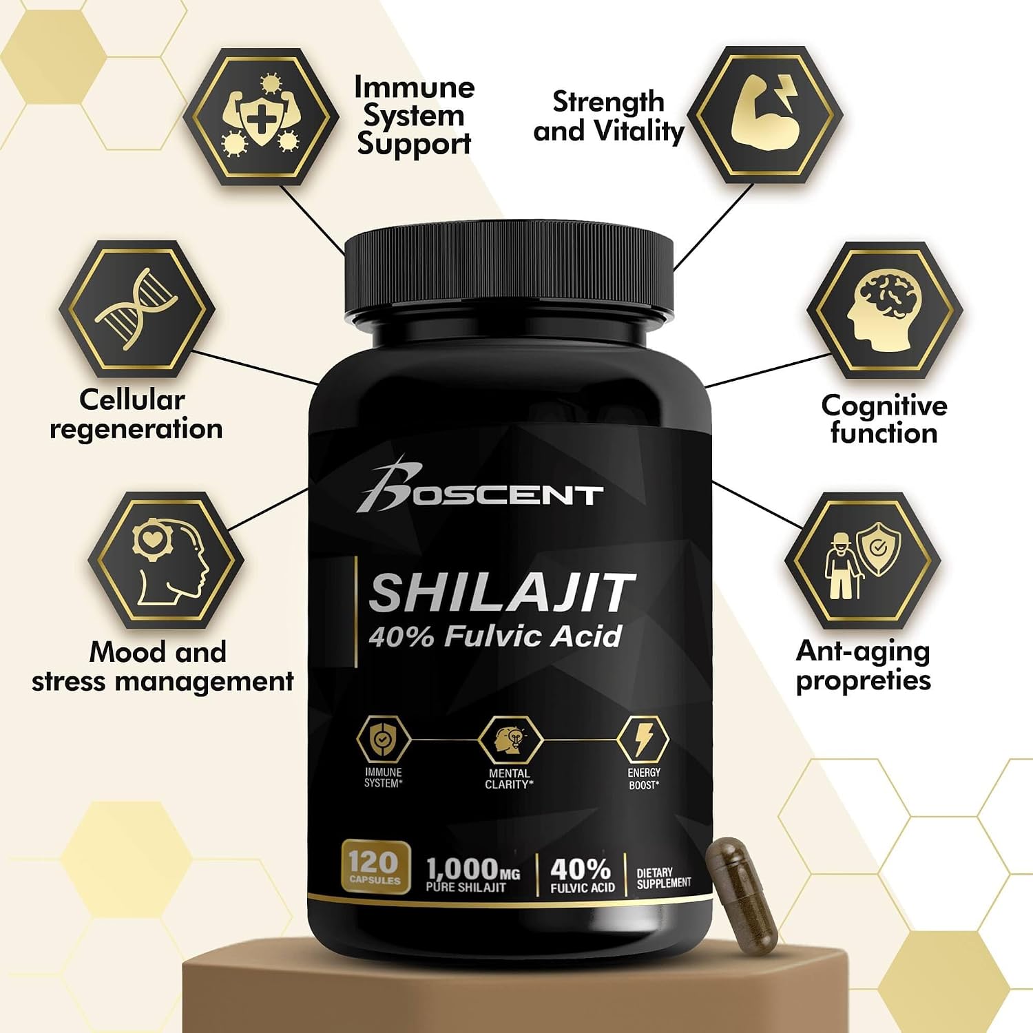 Cápsulas de Shilajit 20,000 mg – Shilajit Puro del Himalaya para Hombres y Mujeres – 120 Cápsulas Veganas