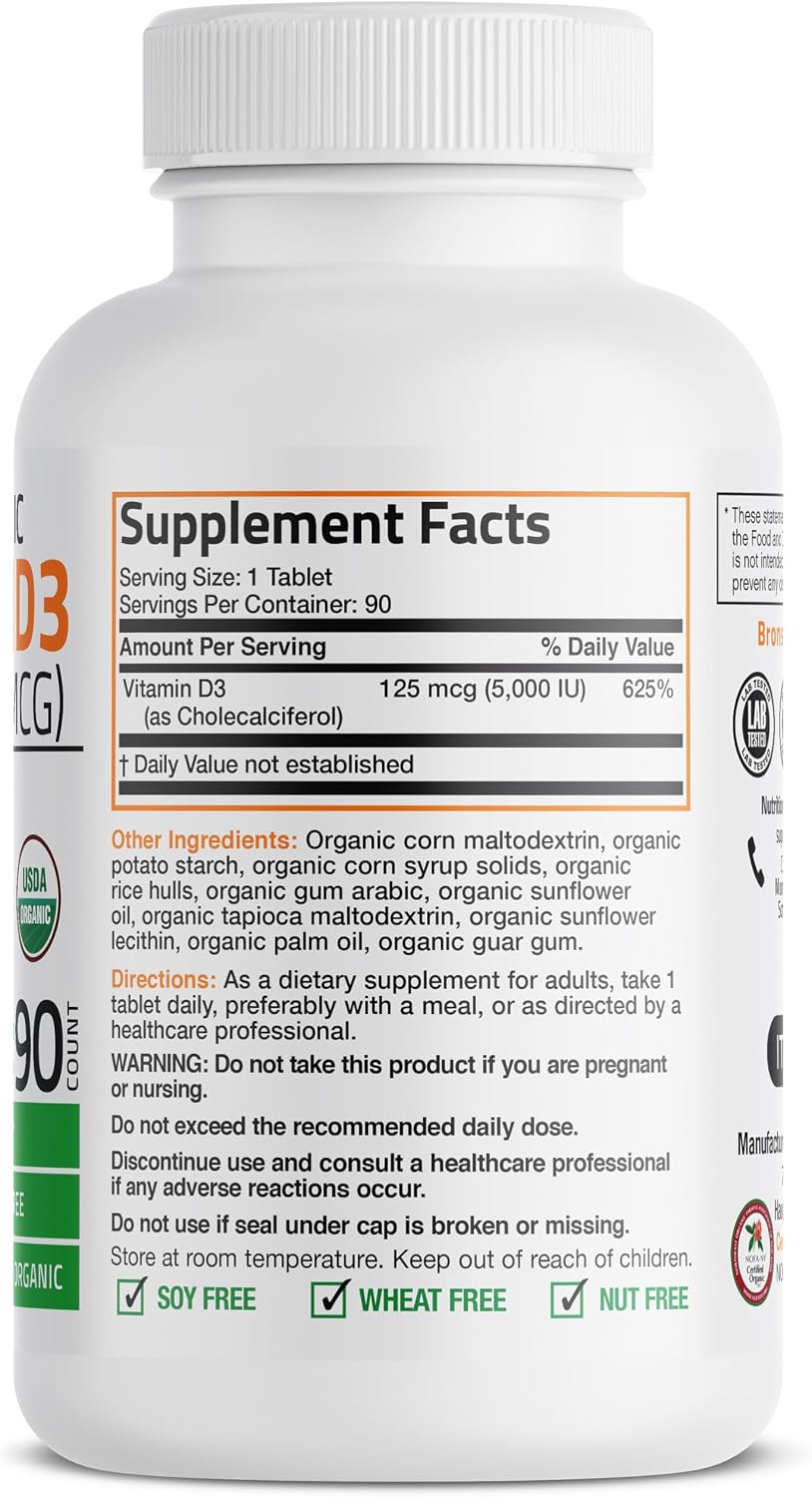 Bronson Vitamin D3 5000 IU USDA Certified Organic - 90 Tablets