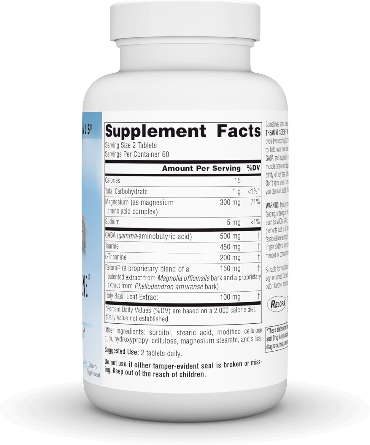 Source Naturals Theanine Serene con Relora, Calma Mente y Cuerpo - 120 Comprimidos