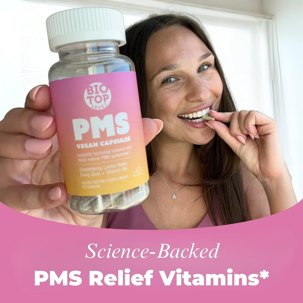 Suplemento para el Alivio del PMS con Vitex, Vitamina B6, Melisa y Dong Quai - 30 Cápsulas Veganas