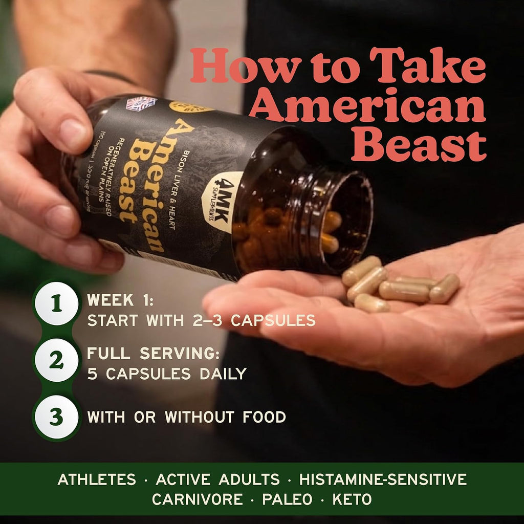 MK Supplements American Beast Cápsulas de Hígado y Corazón de Bisonte, 150 cápsulas