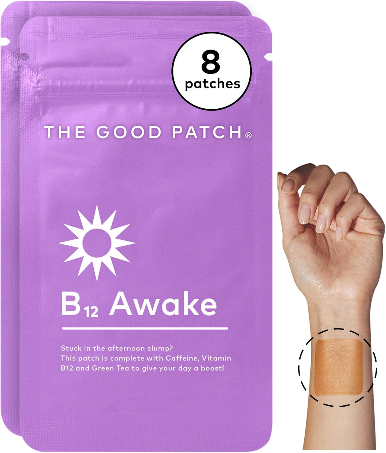 The Good Patch B12 Awake - Parche de Vitamina B12, Cafeína y Té Verde (8 Parches)