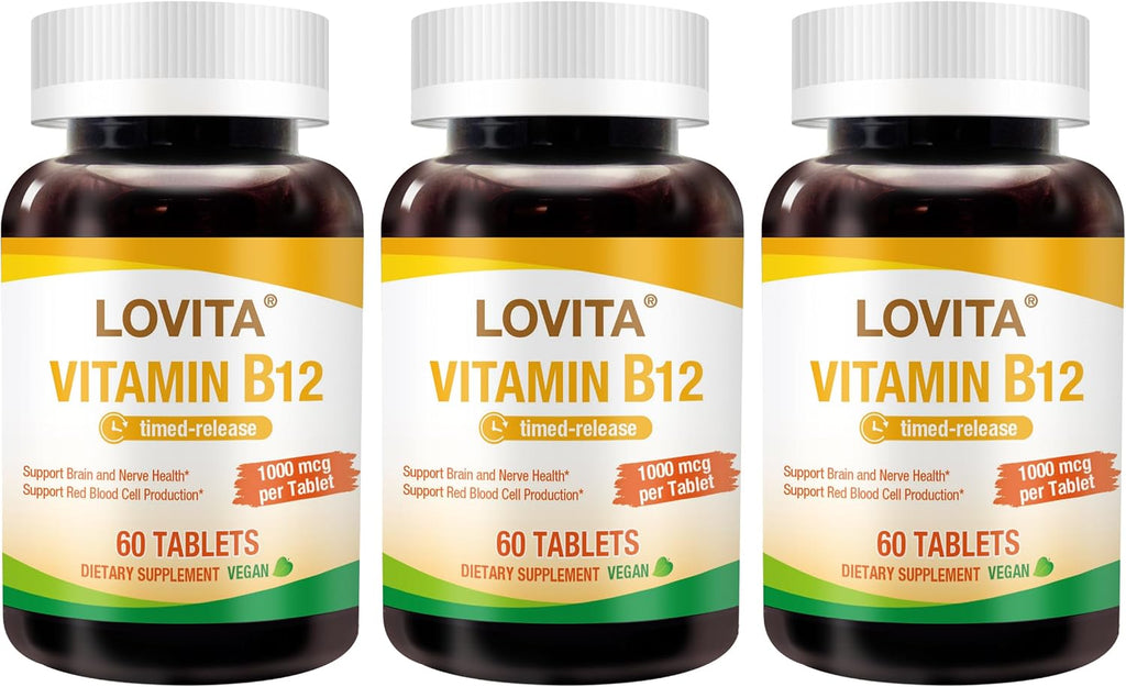 LOVITA Vitamina B12 1000 mcg Liberación Sostenida - 60 Comprimidos Veganos