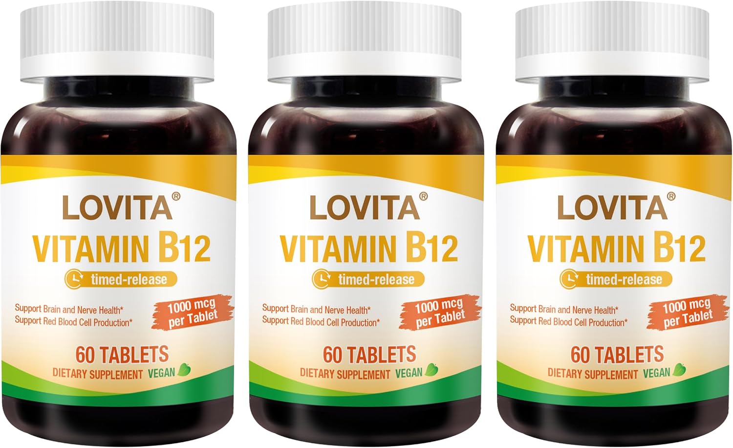 LOVITA Vitamina B12 1000 mcg Liberación Sostenida - 60 Comprimidos Veganos
