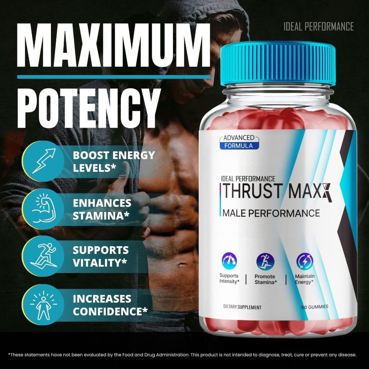 Thrust Maxx Gummies - Gomitas de Suplemento para Hombres - Fórmula Avanzada de Máxima Potencia (60 Gomitas)