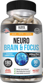 Kaya Naturals Neuro Brain - Suplemento Nootrópico para Memoria y Concentración (180 Cápsulas)