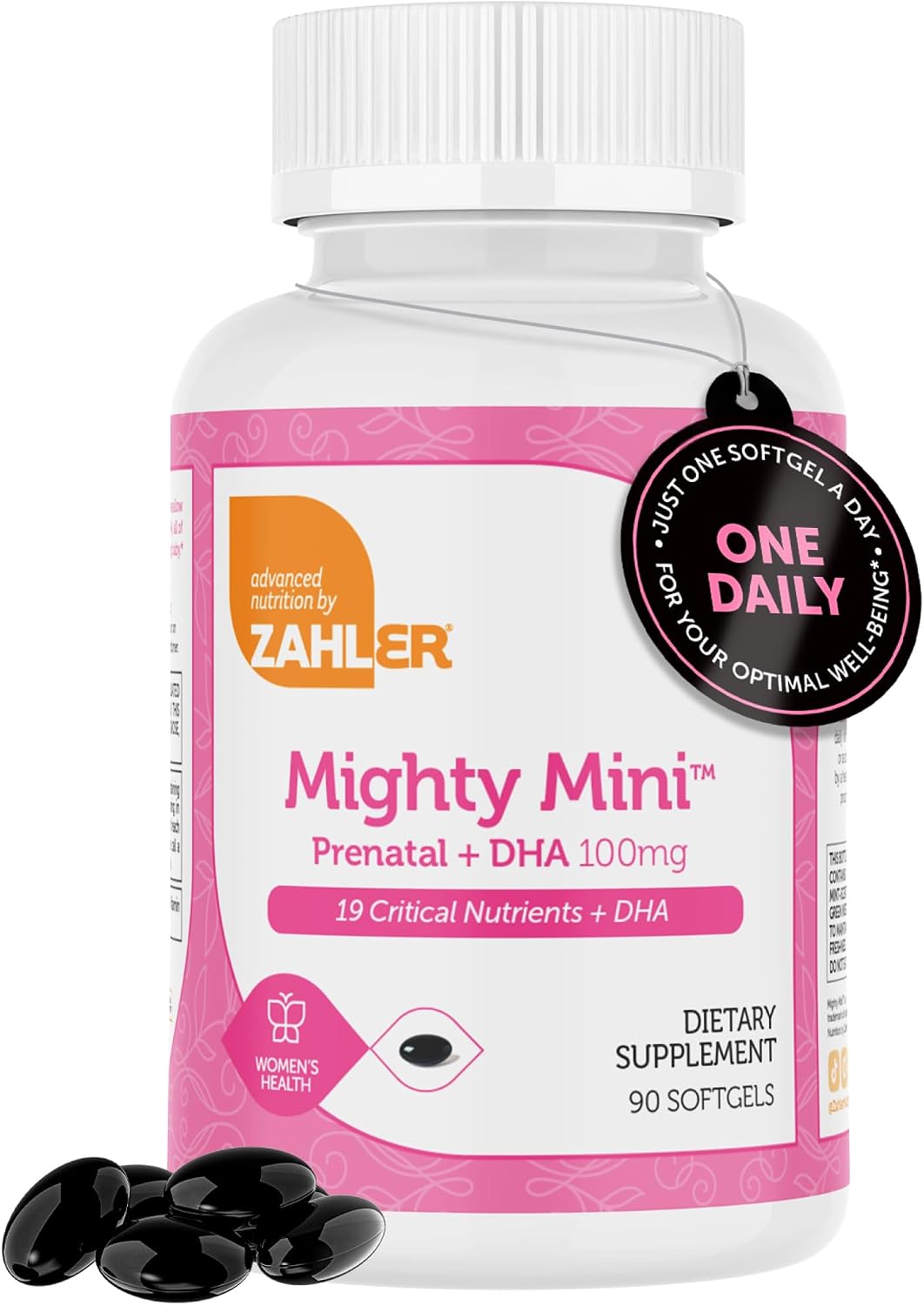 Zahler Mighty Mini – Easy-to-Swallow Prenatal Vitamin with Methylfolate and DHA – 90 Capsules