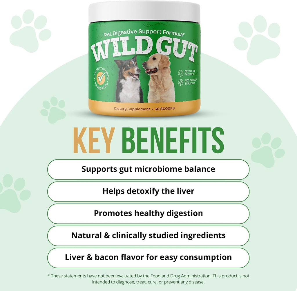 Wild Gut - Probiótico Natural para Perros y Gatos | 8 Cepas Probióticas | 3 Botes